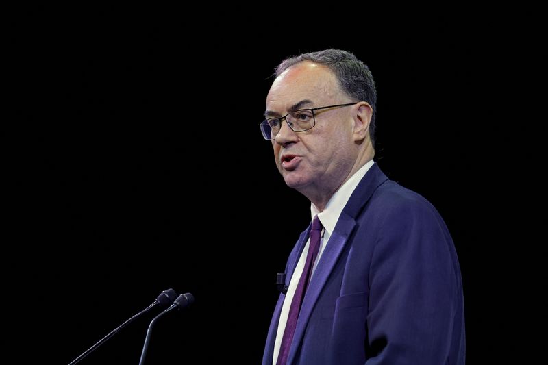Bank of England Governor Andrew Bailey addresses the Irish Association of Investment Managers (IAIM) annual dinner in Dublin, Ireland, May 29, 2025. REUTERS/Clodagh Kilcoyne/File Photo