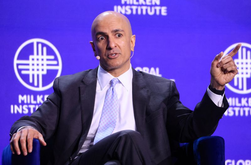 FILE PHOTO: Neel Kashkari, President and CEO, Federal Reserve Bank of Minneapolis, speaks at the Milken Conference 2024 Global Conference Sessions at The Beverly Hilton in Beverly Hills, California, U.S., May 7, 2024.  REUTERS/David Swanson/File photo
