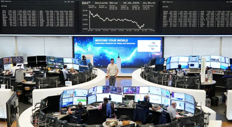 The German DAX share price index graph is displayed at the stock exchange in Frankfurt, Germany, June 30, 2025.  REUTERS/Staff
