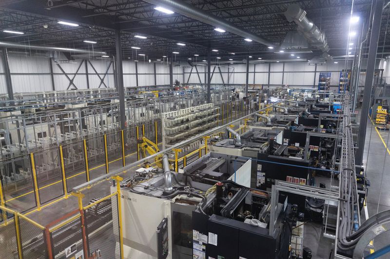 FILE PHOTO: A general view of the factory floor and numerous automated machines used in the production and manufacturing of aircraft parts, at Abipa Canada in Boisbriand, Quebec, Canada May 10, 2023. REUTERS/Evan Buhler/File Photo