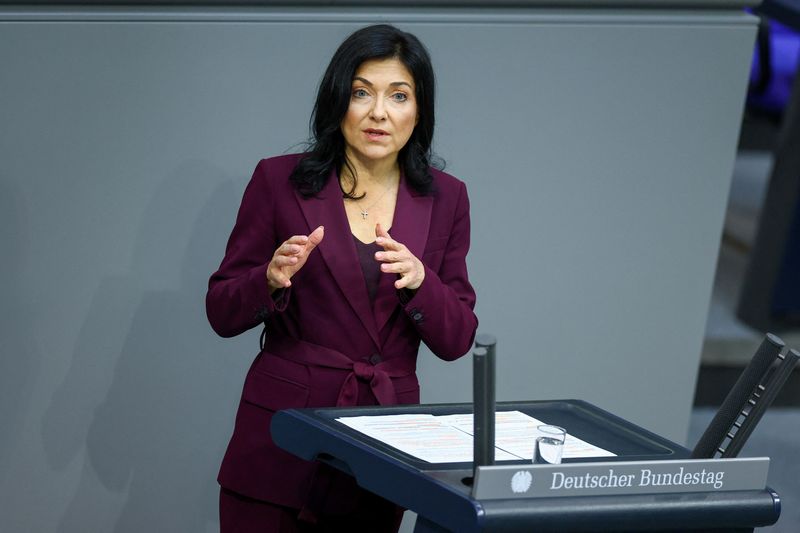 German Economy and Climate Minister Katherina Reiche addresses the German lower house of parliament Bundestag during the 2025 to 2029 budget session in Berlin, Germany, July 8, 2025. REUTERS/Lisi Niesner