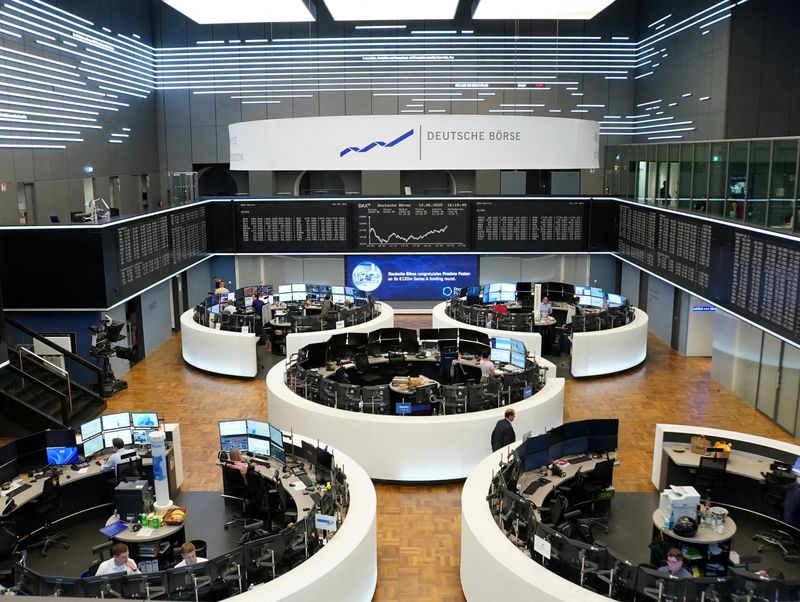 FILE PHOTO: The German DAX share price index graph is displayed at the stock exchange in Frankfurt, Germany, June 12, 2025.  REUTERS/Staff/File Photo