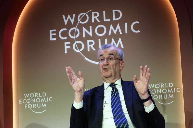 FILE PHOTO: Governor Central Bank of France Francois Villeroy de Galhau attends the 55th annual World Economic Forum (WEF) meeting in Davos, Switzerland, January 22, 2025. REUTERS/Yves Herman/File Photo