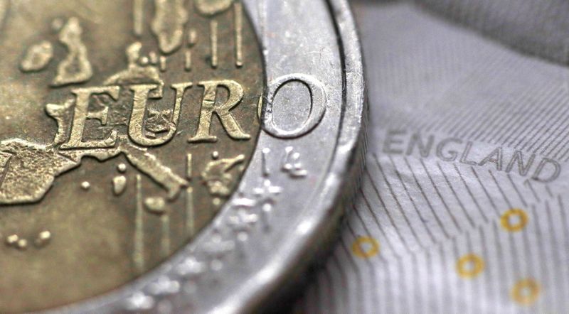 FILE PHOTO: A two Euro coin is pictured next to an English ten Pound note in an illustration taken March 16, 2016.  REUTERS/Phil Noble/Illustration/File photo