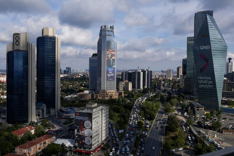 FILE PHOTO: Skyscrapers are seen in the business and financial district of Levent, which comprises of leading Turkish banks' and companies' headquarters, in Istanbul, Turkey, May 30, 2025. REUTERS/Murad Sezer/File Photo