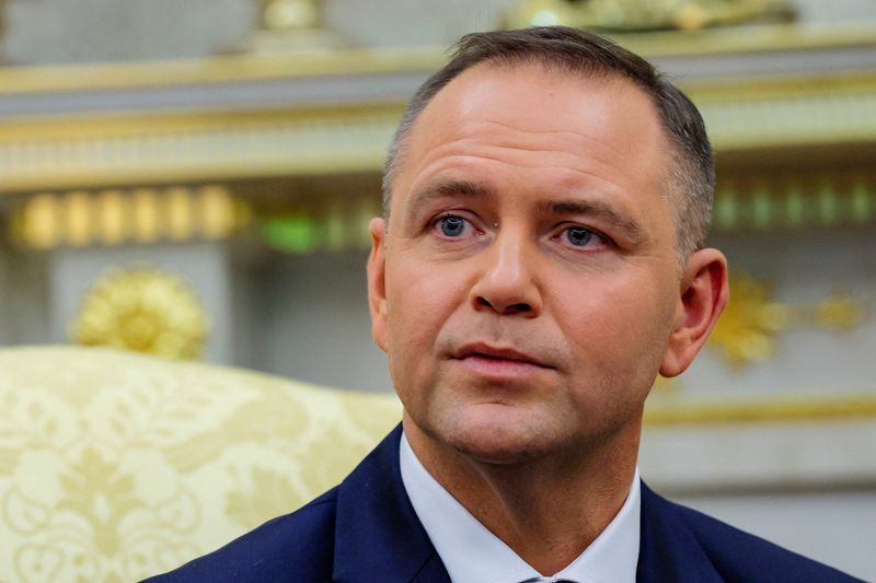 FILE PHOTO: President of Poland Karol Nawrocki looks on as he and U.S. President Donald Trump (not pictured) meet in the Oval Office at the White House in Washington, D.C., U.S., September 3, 2025.  REUTERS/Brian Snyder/File Photo