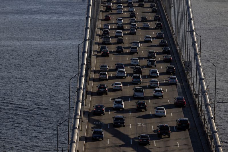 A view of cars on the road during rush hour traffic jam in San Francisco, California, U.S. August 24, 2022. REUTERS/Carlos Barria