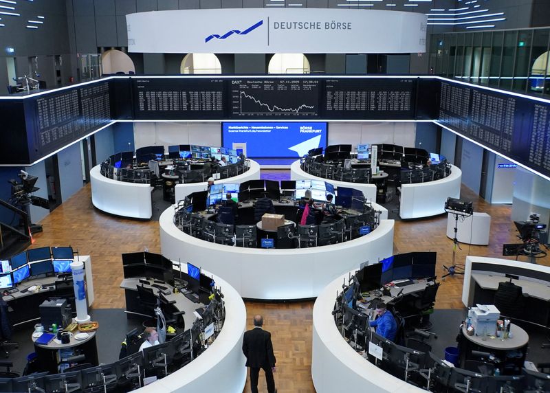 The German share price index DAX graph is pictured at the stock exchange in Frankfurt, Germany, November 7, 2025.   REUTERS/staff