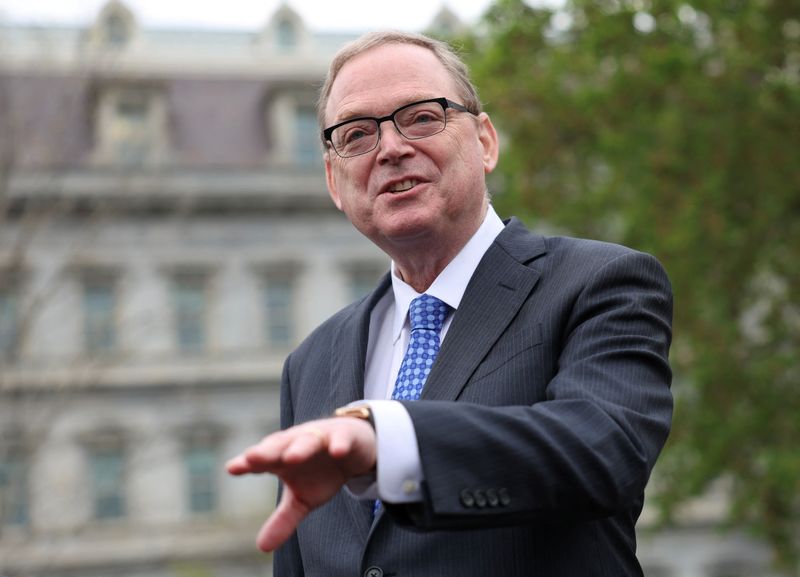 National Economic Council Director Kevin Hassett speaks to reporters at the White House in Washington, D.C., U.S., April 14, 2025. REUTERS/Kevin Lamarque