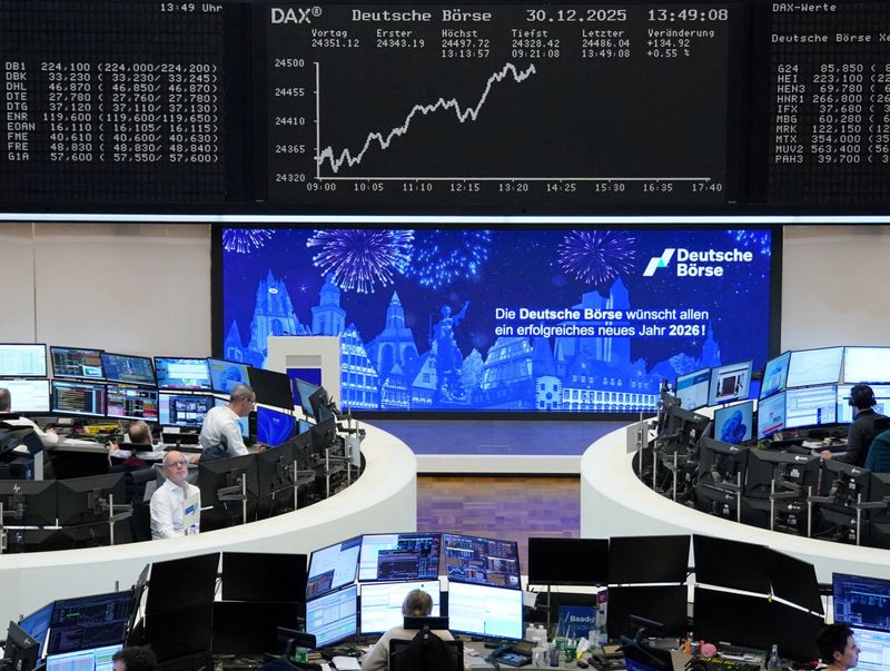 German share price index DAX graph is pictured at the stock exchange in Frankfurt, Germany, December 30, 2025.   REUTERS/staff