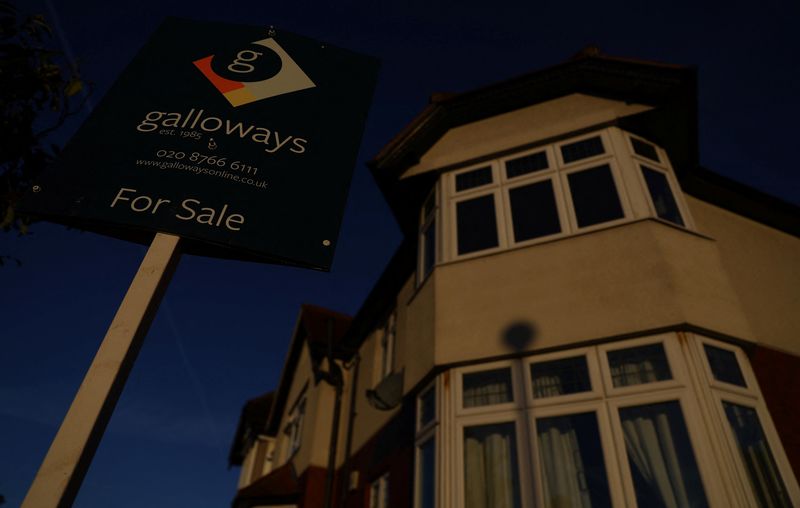 A ‘For Sale” sign is seen outside a residential house during sunrise in London, Britain, September 28, 2022. REUTERS/Hannah McKay
