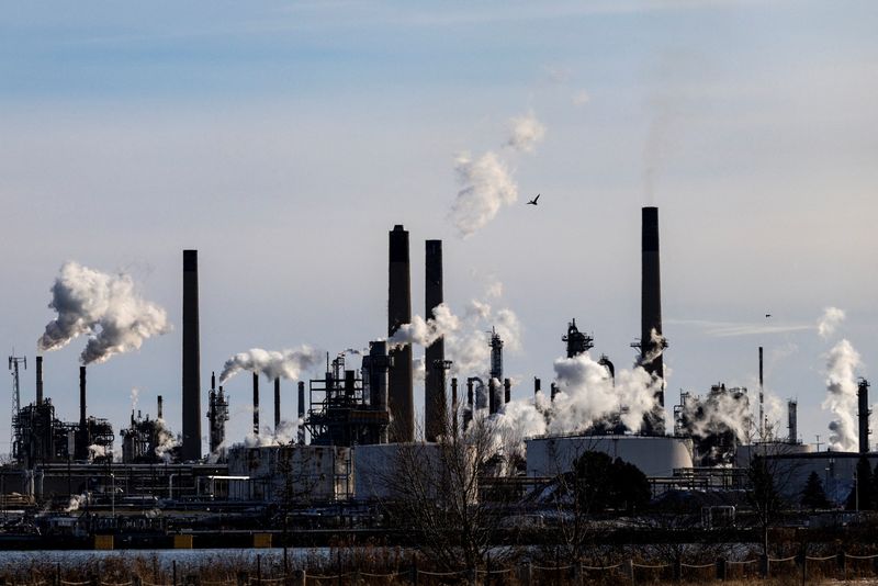 Petrochemical plants and refineries across the St. Clair River in Sarnia, Ontario, are seen from Port Huron, Michigan, U.S., December 8, 2025. REUTERS/Emily Elconin