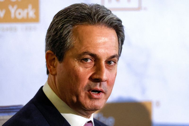 Alberto Musalem, President and CEO of the Federal Reserve Bank of St. Louis, speaks to the Economic Club of New York, in New York City, U.S., February 20, 2025. REUTERS/Brendan McDermid