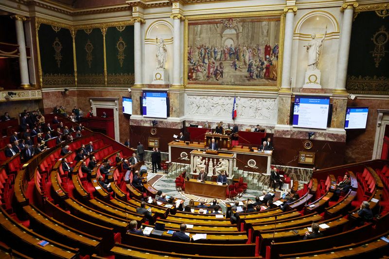 A general view shows the hemicycle during a debate and before votes on two no-confidence motions against the French government at the National Assembly in Paris, France, January 23, 2026. REUTERS/Gonzalo Fuentes