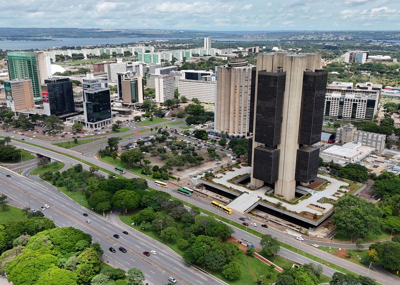 FILE PHOTO: A drone view shows the Brazilian central bank's headquarters in Brasilia, Brazil, December 26, 2024. REUTERS/Ueslei Marcelino/File Photo