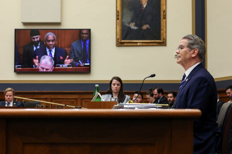 U.S. Treasury Secretary Scott Bessent listens to U.S. Rep. Gregory Meeks (D-NY) as he testifies before a House Financial Services Committee hearing about the annual report of the Financial Stability Oversight Council, on Capitol Hill in Washington, D.C., U.S., February 4, 2026. REUTERS/Kylie Cooper