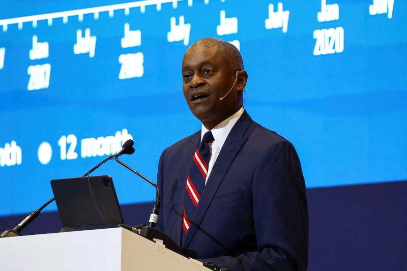 FILE PHOTO: President and chief executive officer of the Federal Reserve Bank of Atlanta, Raphael Bostic speaks at the South African Reserve Bank's Biennial Conference in the Cape Town International Convention Centre, South Africa, August 31, 2023. REUTERS/Esa Alexander/File Photo