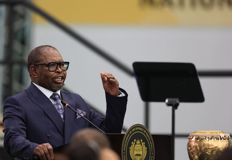 South African Finance Minister Enoch Godongwana delivers his 2026 budget speech to lawmakers in Cape Town, South Africa, February 25, 2026. REUTERS/Esa Alexander