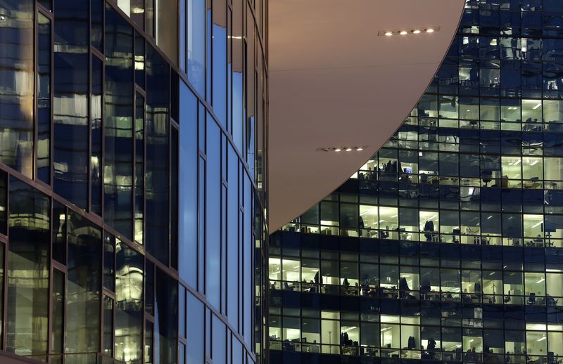 Offices are seen at the Gae Aulenti square at Porta Nuova district downtown Milan, Italy, November 20, 2017. REUTERS/Stefano Rellandini