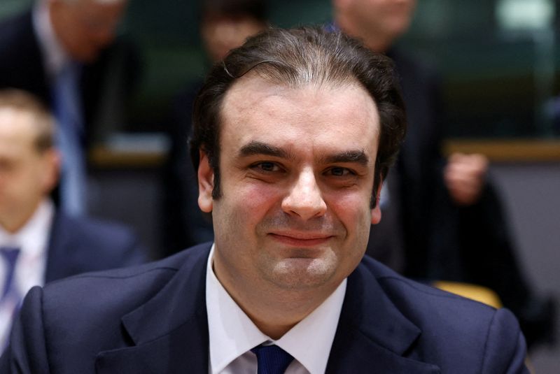 FILE PHOTO: Greek Finance Minister Kyriakos Pierrakakis attends a Eurogroup Finance Ministers meeting in Brussels, Belgium December 11, 2025. REUTERS/Yves Herman/File Photo