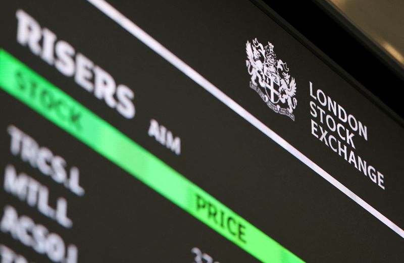 Financial markets data and information are displayed on a screen inside the LSEG (London Stock Exchange Group) headquarters in Paternoster Square, London, Britain, April 25, 2025. REUTERS/Toby Melville