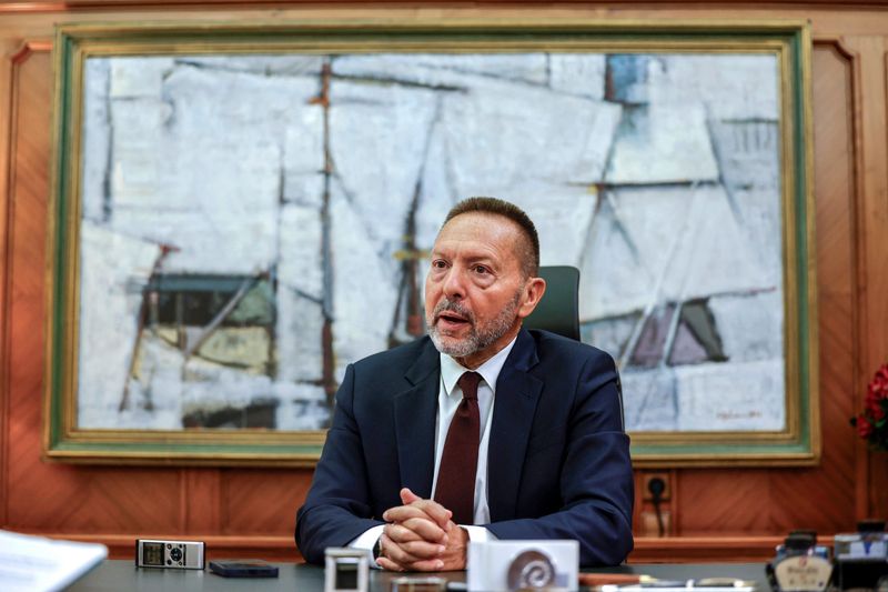 Member of the ECB governing council and Governor of the Bank of Greece, Yannis Stournaras talks during an interview with Reuters in Athens, Greece, October 11, 2023. REUTERS/Louisa Gouliamaki