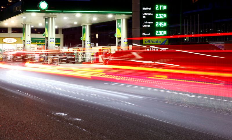 A display shows fuel prices in Swiss francs per liter at a BP gas station in Zurich, Switzerland March 11, 2022. REUTERS/Arnd Wiegmann