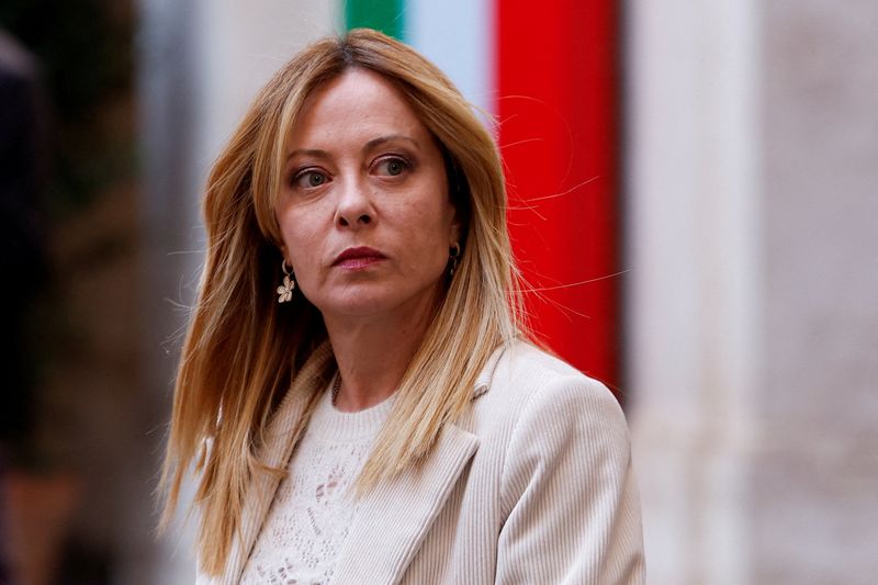 FILE PHOTO: Italian Prime Minister Giorgia Meloni looks on as she waits for the arrival of President of Cyprus Nikos Christodoulides, at Chigi Palace, in Rome, Italy, February 26, 2026. REUTERS/Remo Casilli/File Photo