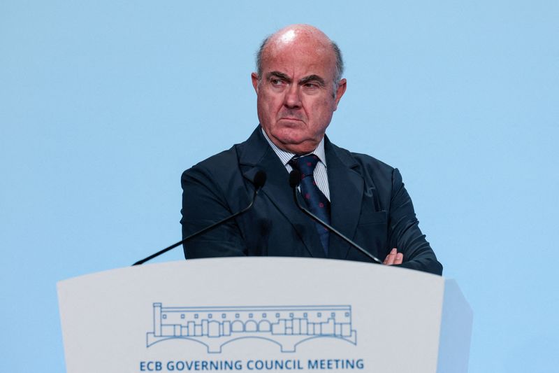 FILE PHOTO: European Central Bank (ECB) Vice-President Luis de Guindos looks on at a press conference following the Governing Council's monthly monetary policy meeting in Florence, Italy, October 30, 2025. REUTERS/Remo Casilli/File Photo