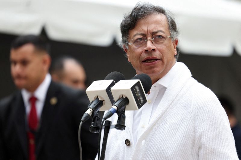 FILE PHOTO: Colombian President Gustavo Petro speaks during a press conference after casting his vote in congressional elections and party primaries for presidential candidate, in Bogota, Colombia March 8, 2026. REUTERS/Luisa Gonzalez/File Photo