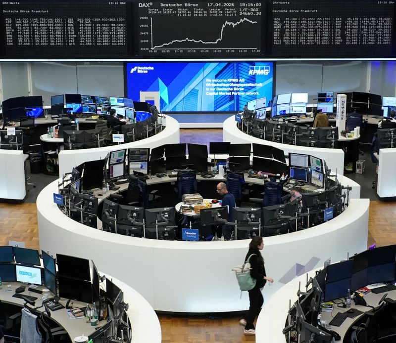 The German share price index DAX graph is pictured at the stock exchange in Frankfurt, Germany, April 17, 2026. REUTERS/Staff