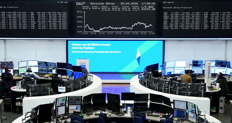 The German share price index DAX graph is pictured at the stock exchange in Frankfurt, Germany, April 20, 2026. REUTERS/Staff