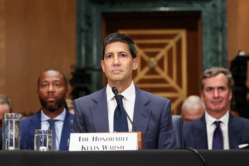 Kevin Warsh, U.S. President Donald Trump's nominee to be next chair of the Federal Reserve, attends a Senate Banking Committee confirmation hearing on Capitol Hill in Washington, D.C., U.S., April 21, 2026. REUTERS/Kevin Lamarque
