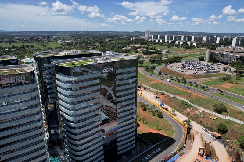 FILE PHOTO: A drone view shows the Banco de Brasilia (BRB) headquarters building in Brasilia, Brazil, April 1, 2025. REUTERS/Adriano Machado/File Photo