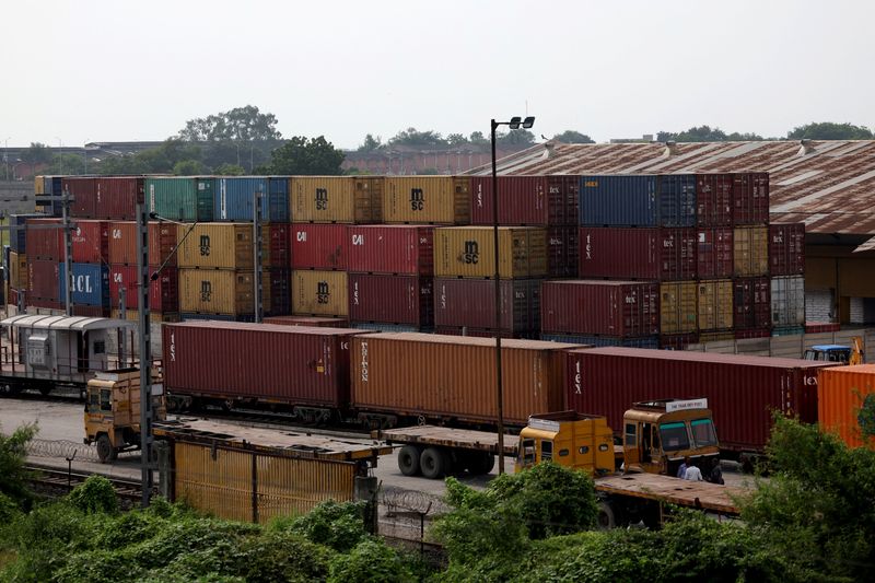 Shipping containers are parked at Thar Dry Port in Sanand in the western part of Gujarat, India, August 27, 2025. REUTERS/Amit Dave