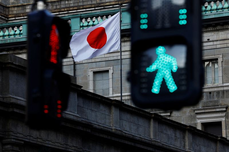 Japanese national flag hoisted atop of the Bank of Japan headquarters building is seen between traffic signals in Tokyo, Japan January 23, 2025.  REUTERS/Issei Kato