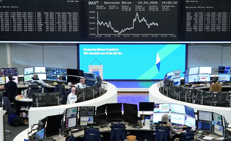 The German share price index DAX graph is pictured at the stock exchange in Frankfurt, Germany, April 24, 2026. REUTERS/Staff