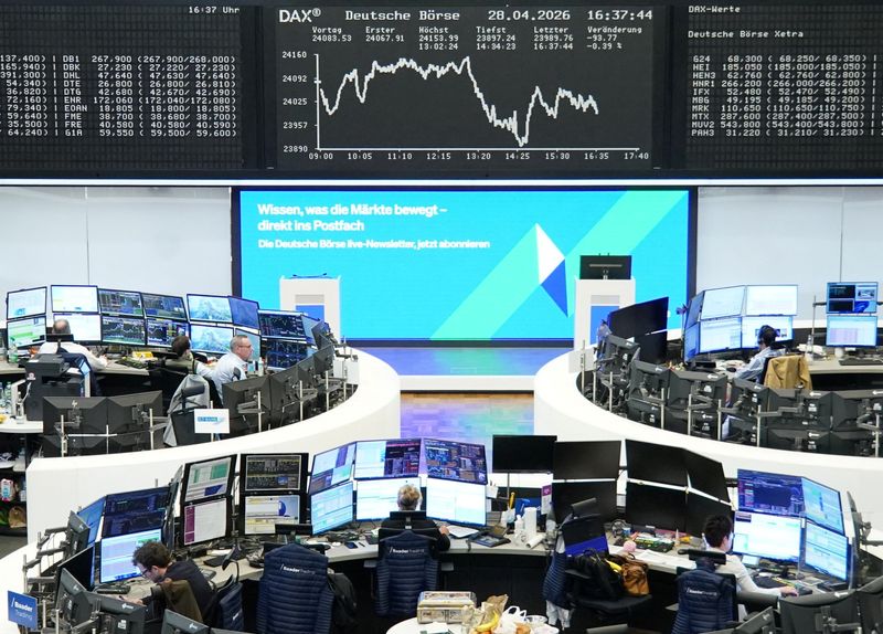 The German share price index DAX graph is pictured at the stock exchange in Frankfurt, Germany, April 28, 2026. REUTERS/Staff
