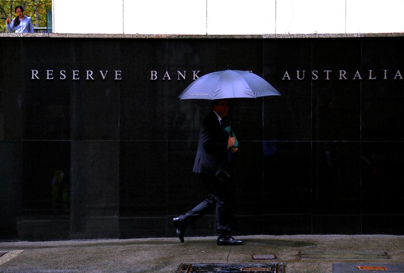 FILE PHOTO: Pedestrians walk past the Reserve Bank of Australia building in central Sydney, Australia, March 7, 2017. REUTERS/David Gray/File Photo