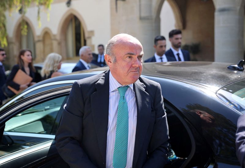European Central Bank (ECB) Vice-President Luis de Guindos arrives at the Presidential Palace for a meeting with Cyprus President Nikos Christodoulides in Nicosia, Cyprus, October 4, 2023. REUTERS/Yiannis Kourtoglou