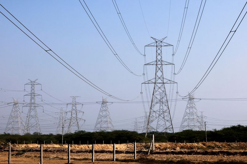 A view shows high-tension electricity power line pylon in Mundra in the western state of Gujarat, India, November 30, 2024. REUTERS/Amit Dave/File photo