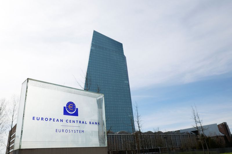 A view shows the logo of the European Central Bank (ECB) outside its headquarters in Frankfurt, Germany March 16, 2023. REUTERS/Heiko Becker