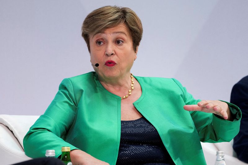 FILE PHOTO: Managing Director of the International Monetary Fund (IMF) Kristalina Georgieva takes part in "Debate on the Global Economy" during the 2026 annual IMF/World Bank Spring Meetings in Washington, D.C., U.S., April 16, 2026. REUTERS/Ken Cedeno/File Photo
