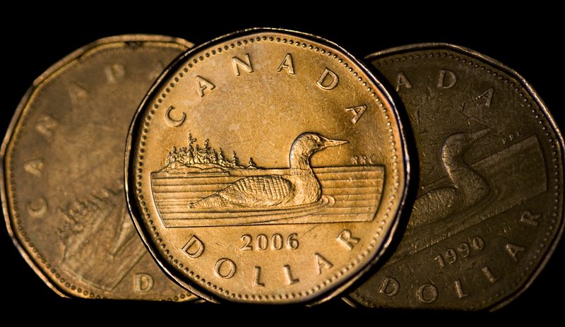 Canadian one dollar coins, also known as loonies, are displayed in Montreal, September 19, 2007. REUTERS/Christinne Muschi