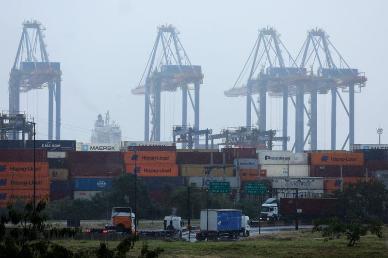 A view shows the shipping container yard, a part of the Port of Santos, in Guaruja, Brazil, August 6, 2025. REUTERS/Jorge Silva