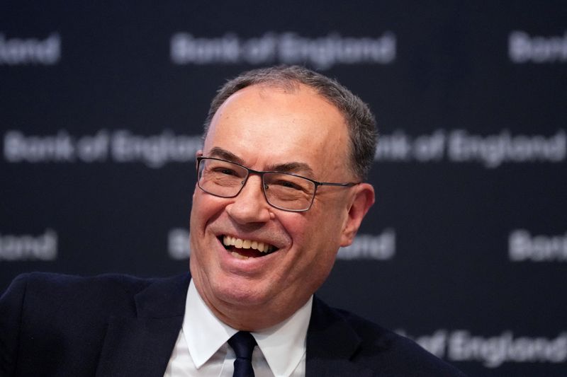 Bank of England Governor Andrew Bailey smiles during the Monetary Policy Report Press Conference at the Bank of England in London, Britain, April 30, 2026.     Kirsty Wigglesworth/Pool via REUTERS