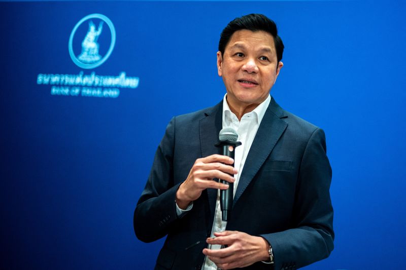 Bank of Thailand governor Vitai Ratanakorn speaks to members of media during a news conference, in Bangkok, Thailand, October 10, 2025. REUTERS/Athit Perawongmetha