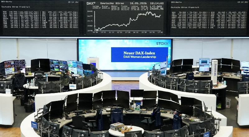 The German share price index DAX graph is pictured at the stock exchange in Frankfurt, Germany, May 18, 2026.     REUTERS/staff