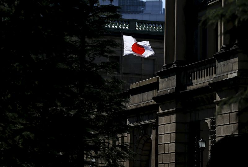 FILE PHOTO: A Japanese flag flutters on the Bank of Japan building in Tokyo, Japan, March 15, 2016.  REUTERS/Toru Hanai/File Photo
