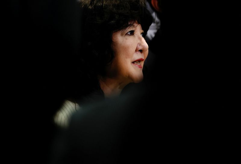 Japan's Finance Minister Satsuki Katayama speaks to media after a meeting involving the Financial Services Agency, the Bank of Japan, the National Cybersecurity Office, the country's top three banks and Japan Exchange Group, following concerns about potential vulnerabilities linked to Anthropic's Mythos AI model, in Tokyo, Japan, April 21, 2026.    REUTERS/Kim Kyung-Hoon